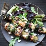 Chicken, zucchini and tomatillo kabobs with mint vinaigrette.