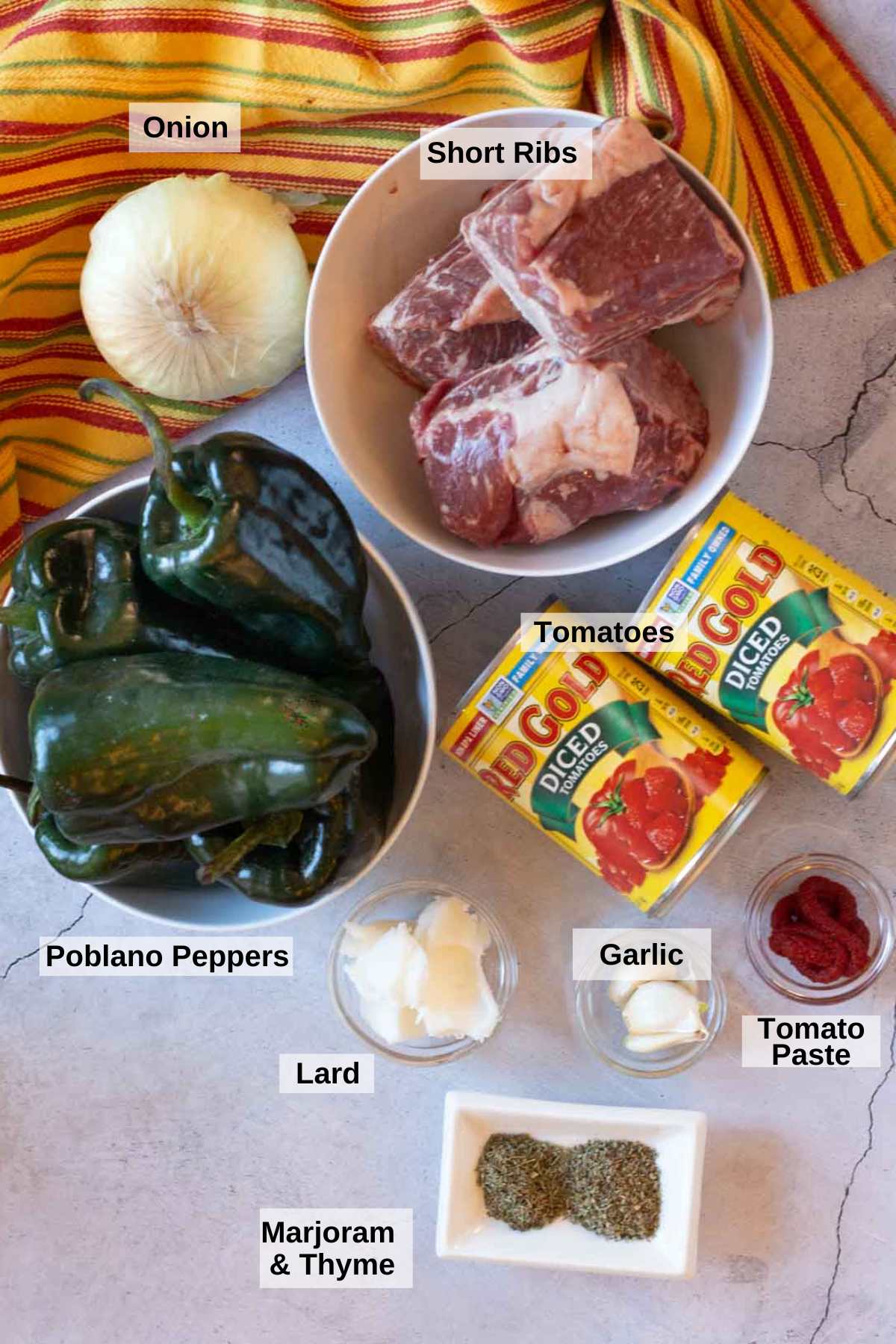 Ingredients to make Mexican short ribs.