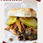 BBQ Chicken Sandwich with spicy sausage and pickles