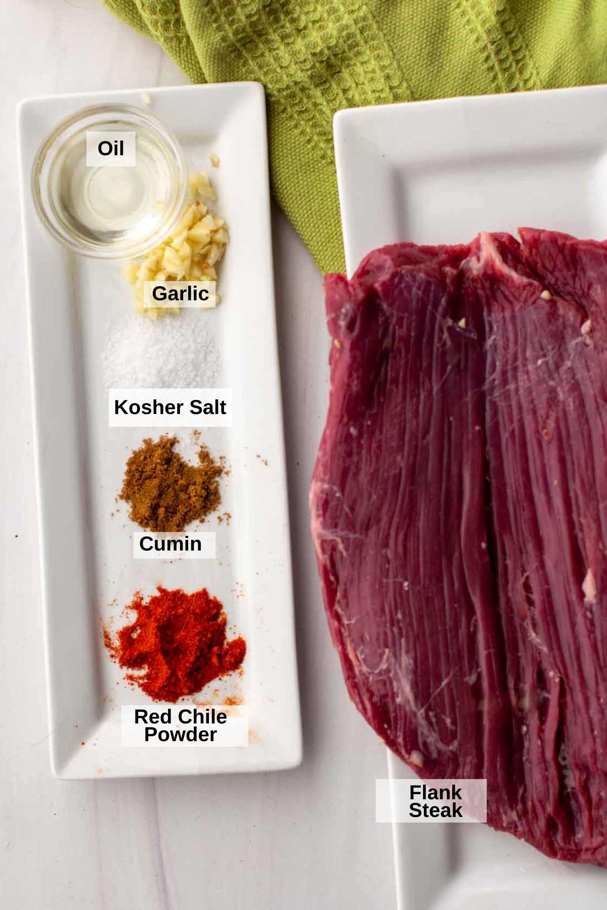 Ingredients to season cast iron flank steak.
