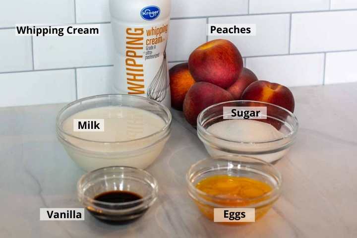 Ingredients to make homemade peach ice cream.