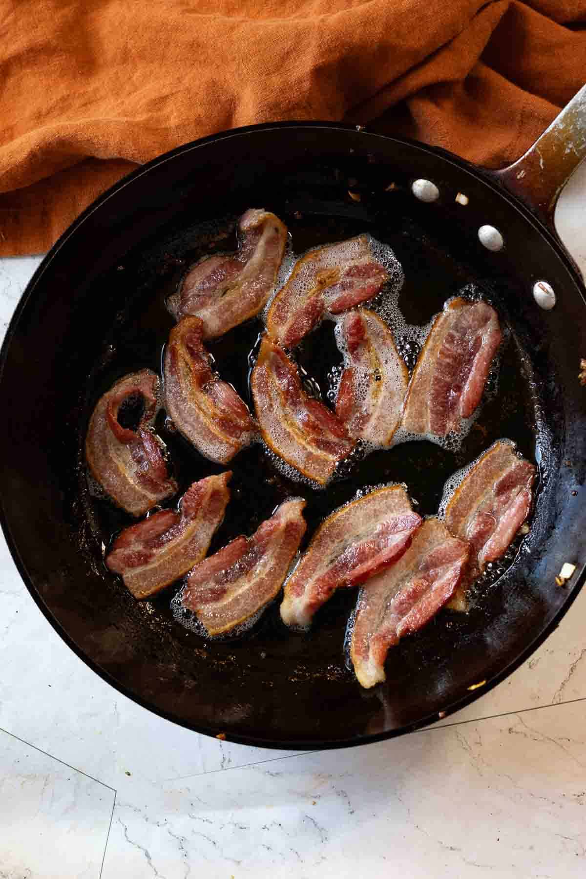 Step 2: Cooking bacon to make great Northern Bean Soup.