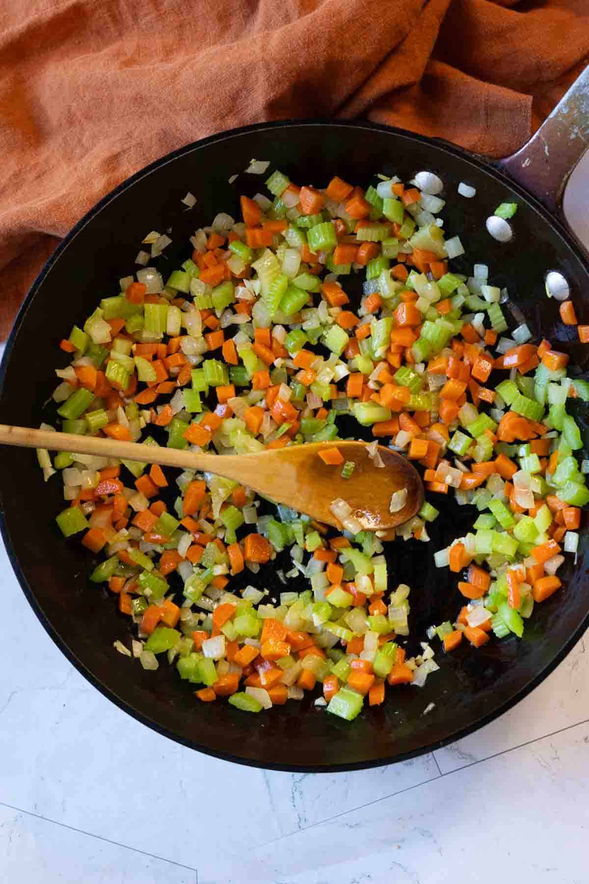 Step 3: Cooking vegetables to make Great Northern Bean Soup.