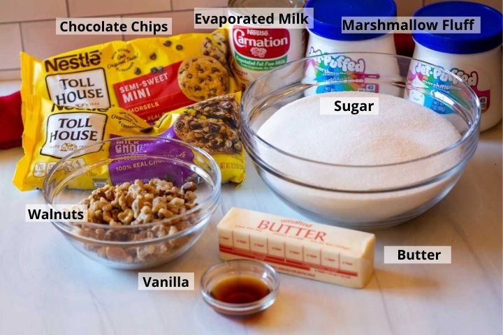 Ingredients to make easy chocolate fudge
