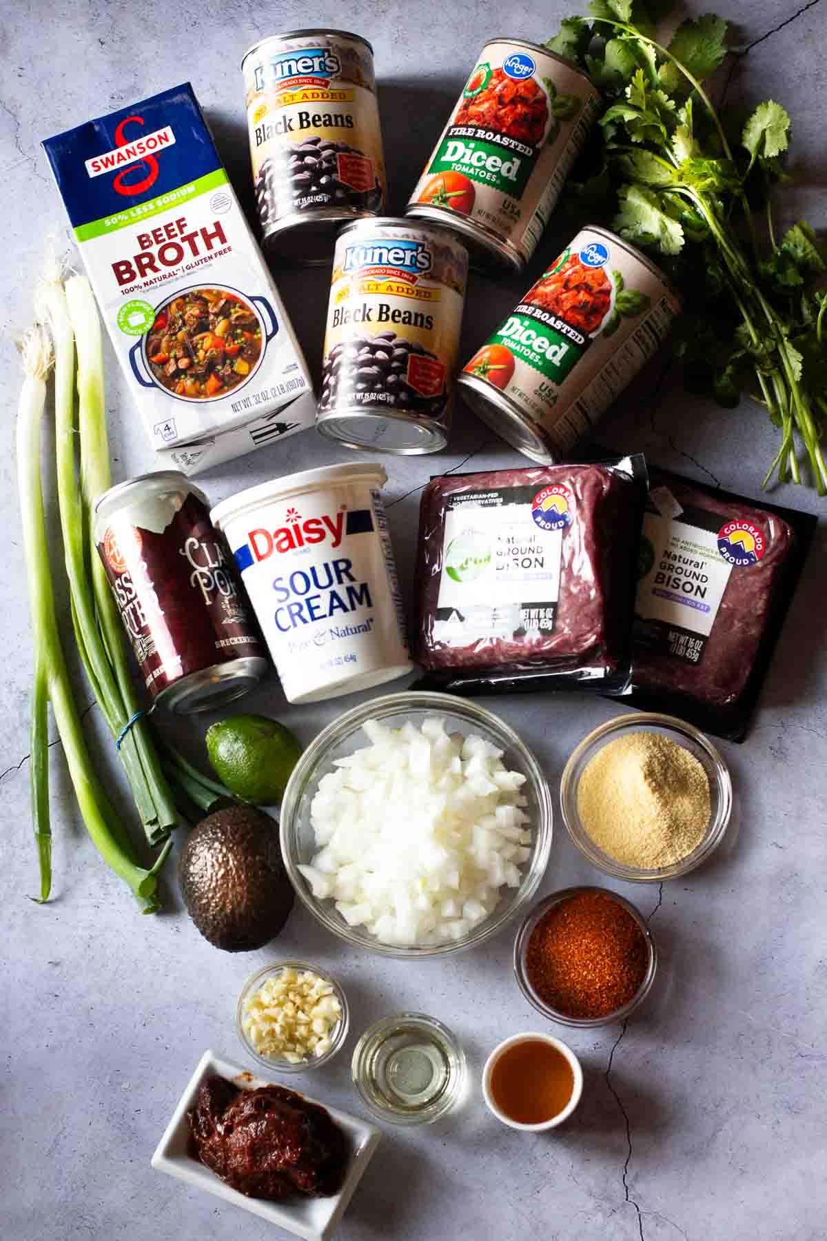 Ingredients to make Bison Chili.