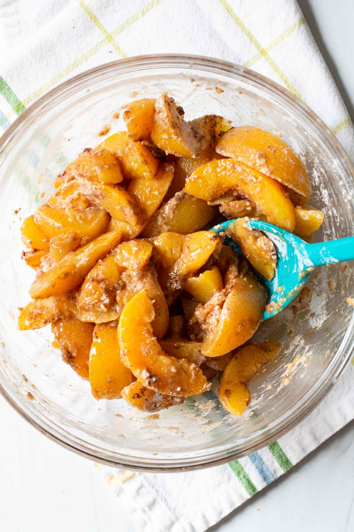 Peach pie filling using canned peaches.