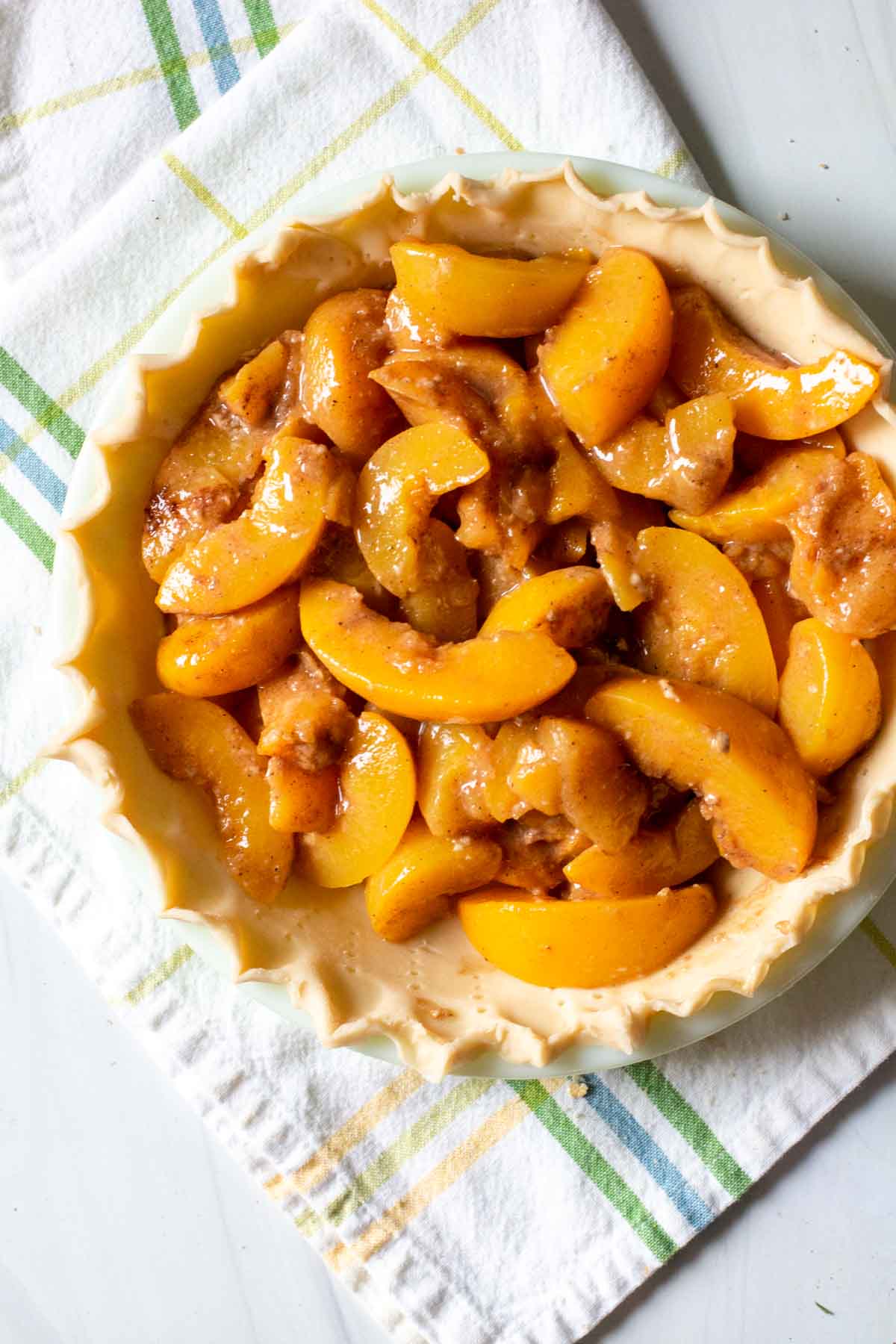 Peach pie using canned peaches.