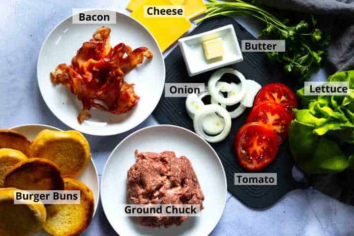 Ingredients to make BLT Burgers.
