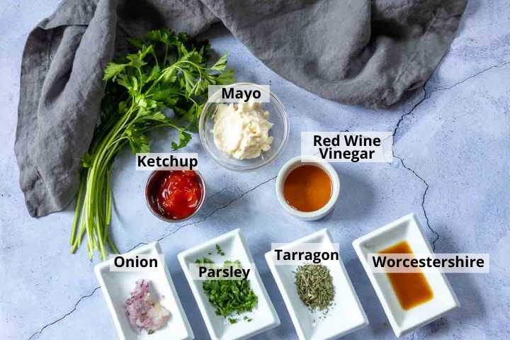 Ingredients to make tarragon dressing.