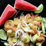 Jamaican Inspired Shrimp Salad with Mango Vinaigrette, watermelon and avocado