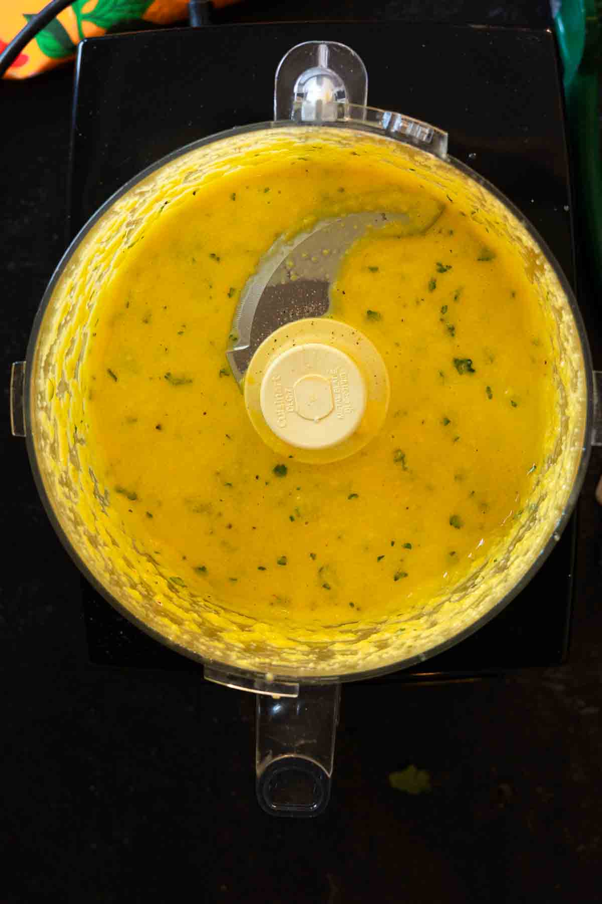 Step 6: Mango dressing made in a food processor.