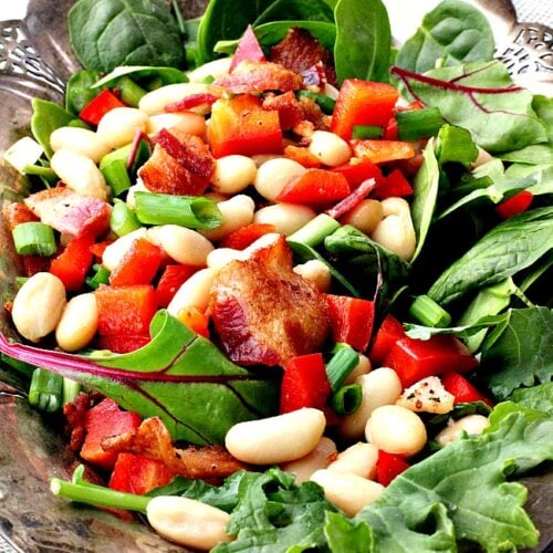 Spinach, White Bean, Bacon Salad, with Maple Syrup Vinaigrette