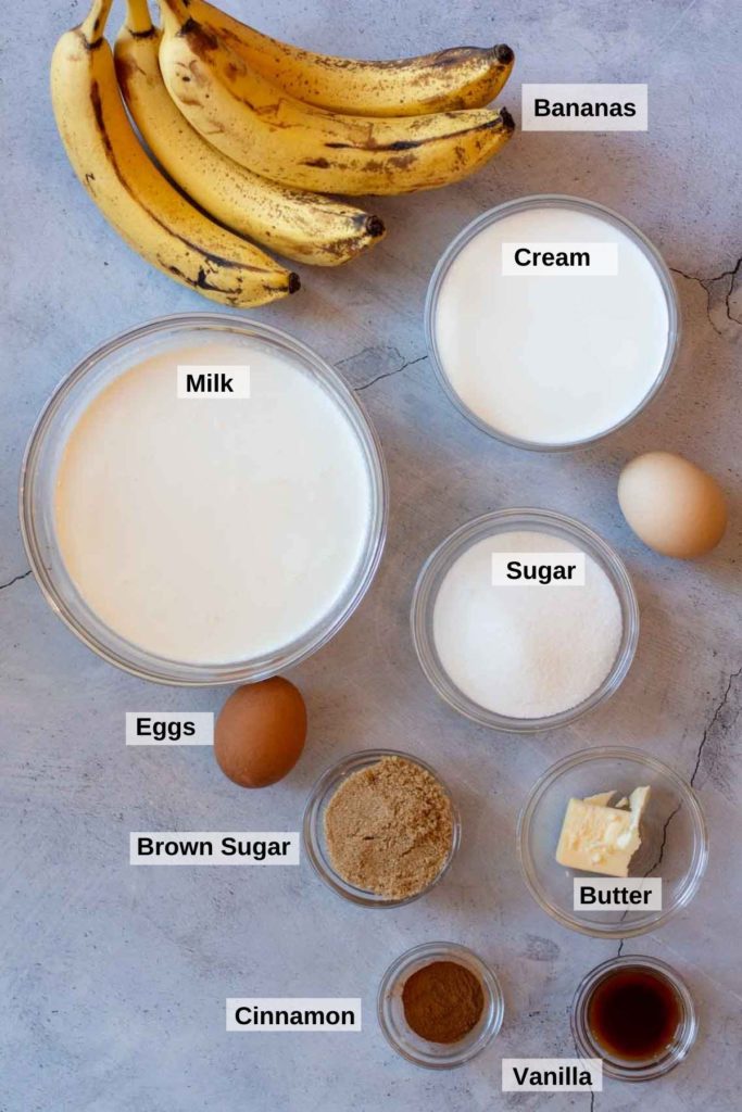 Ingredients to make homemade banana ice cream.