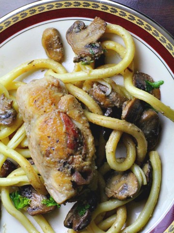 Chicken simmered in Galliano Sauce with mushrooms and pasta
