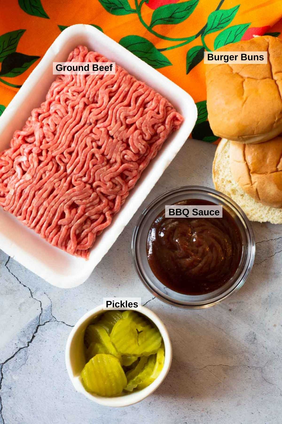 Ingredients to make Bobby Flay Burger with Cole Slaw.