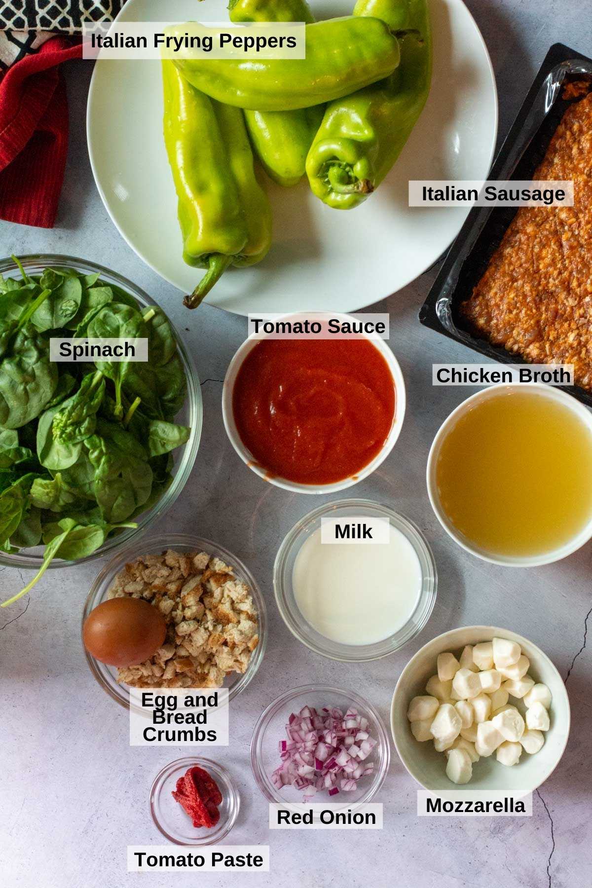 Ingredients to make stuffed Italian Frying Peppers.