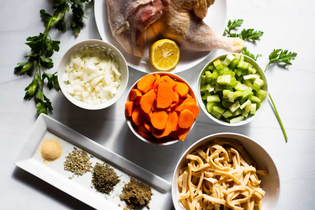 ingredients to make hearty chicken noodle soup