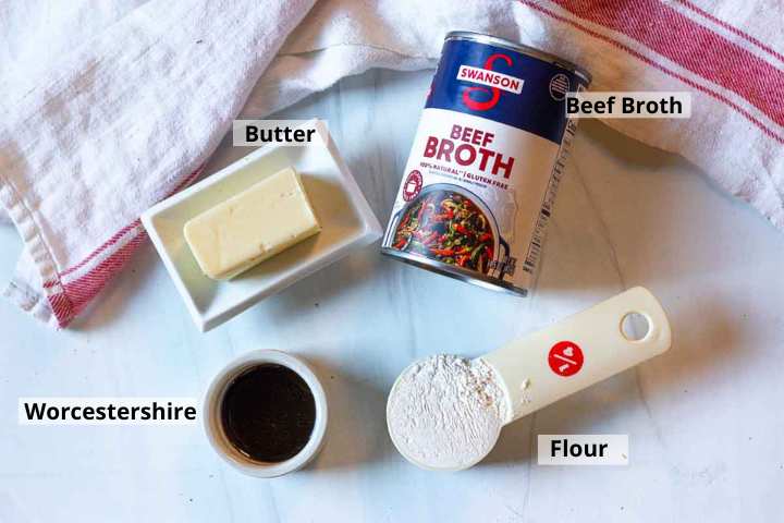 Ingredients to make pot roast beef gravy.