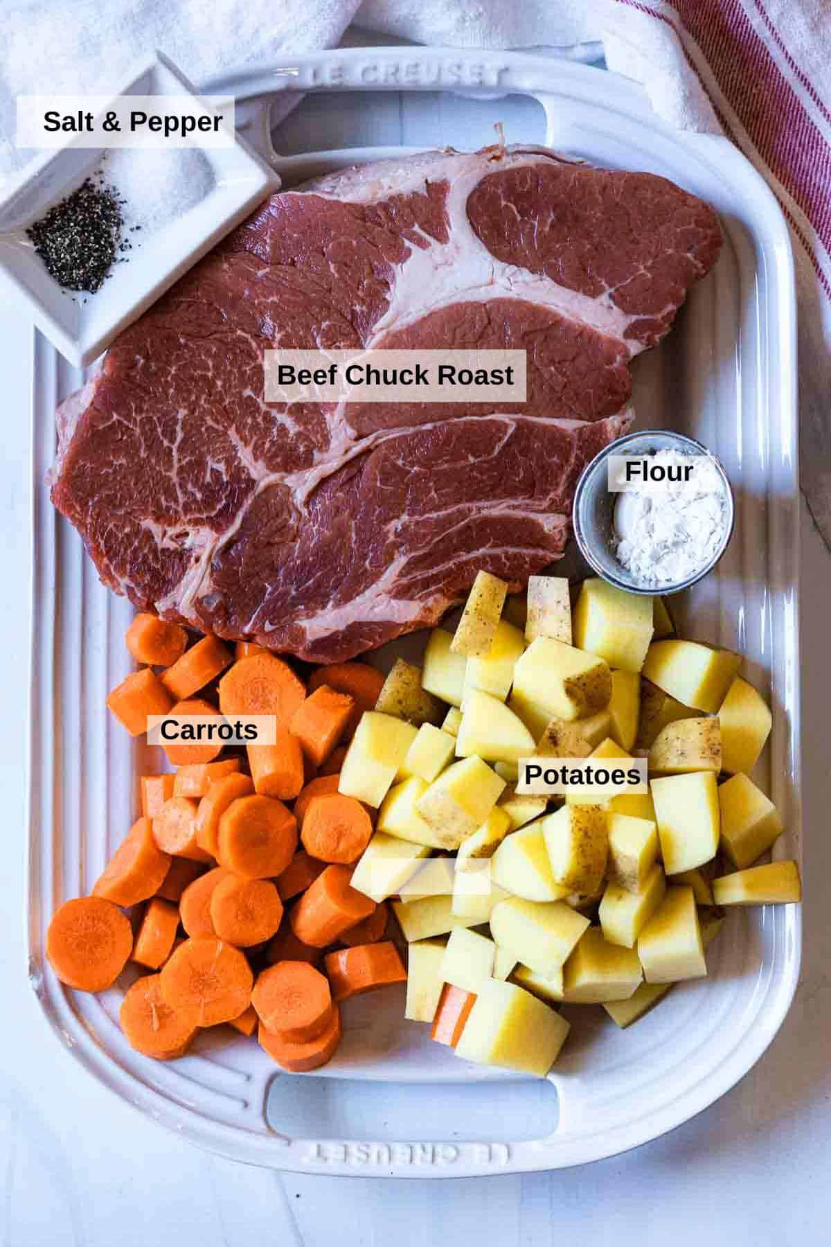 Ingredients to make a pot roast dinner.