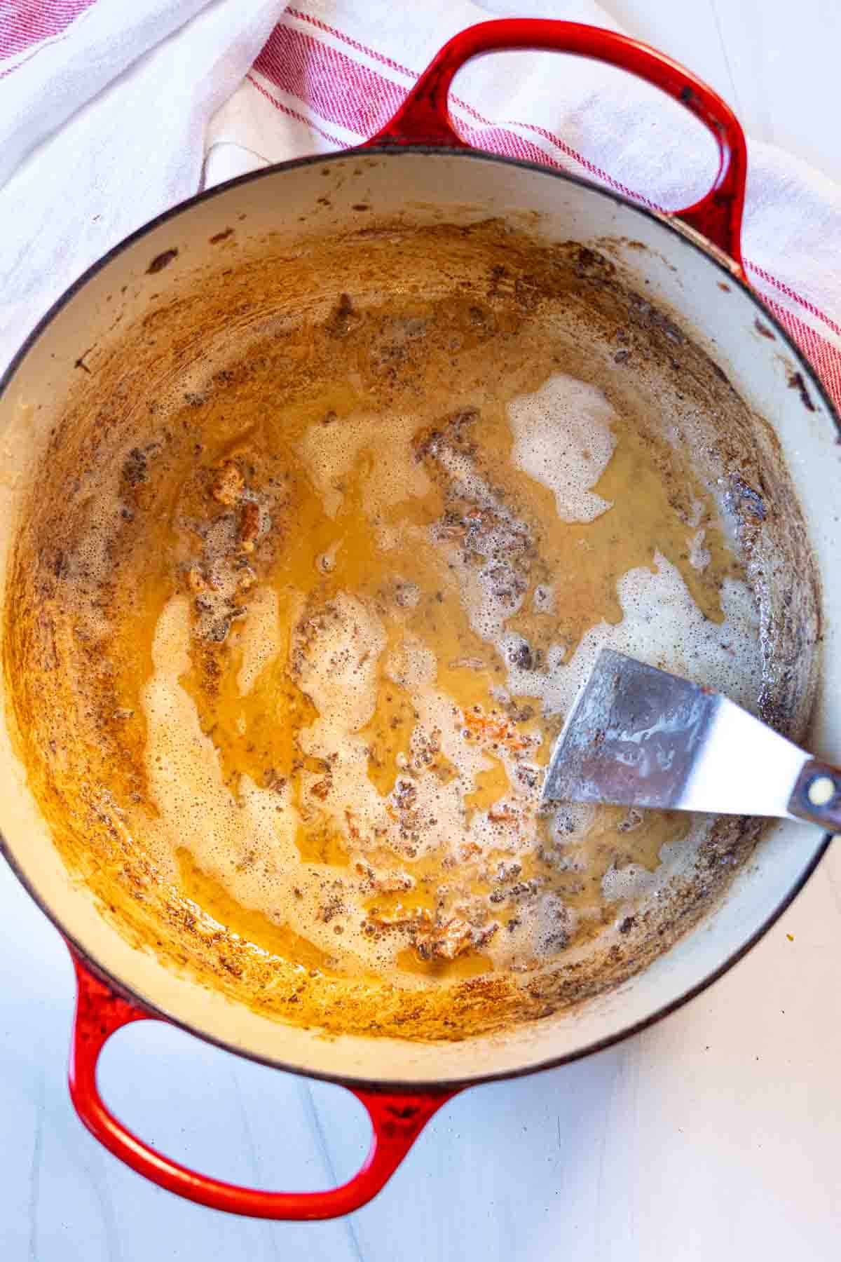 Making post roast gravy for pot roast dinner.