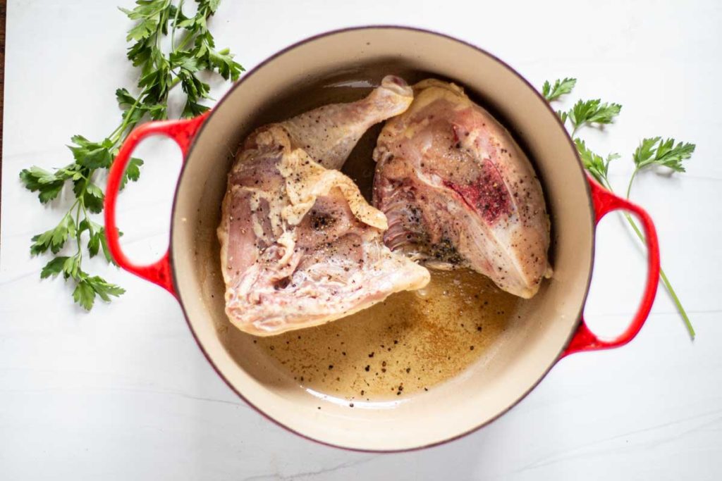 searing chicken quarters for chicken noodle soup