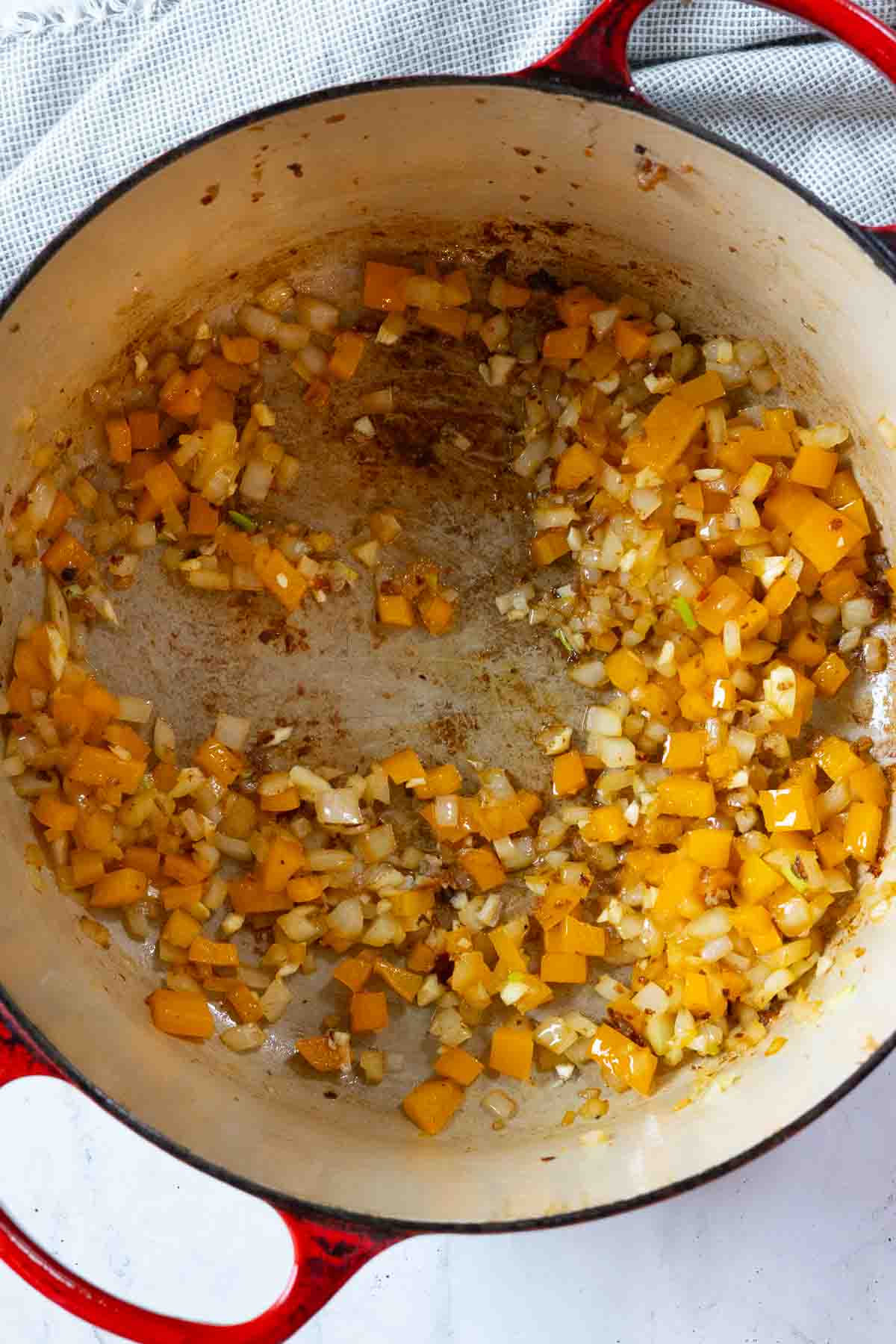 Step 3: cooking vegetables to make Italian Sausage soup.