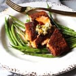 salmon rubbed with spices served over green beans