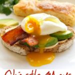 Mexican Breakfast sandwich with chipotle, avocado, bacon and poached egg.