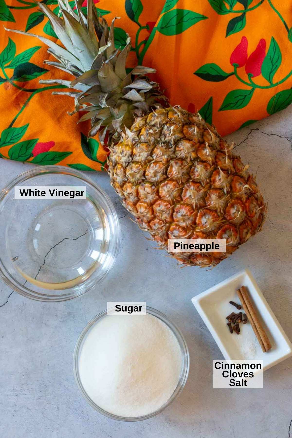 Ingredients to make pickled pineapple.