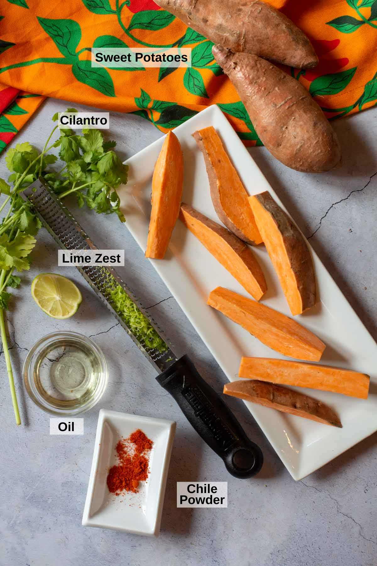Ingredients to make grilled sweet potato fries.