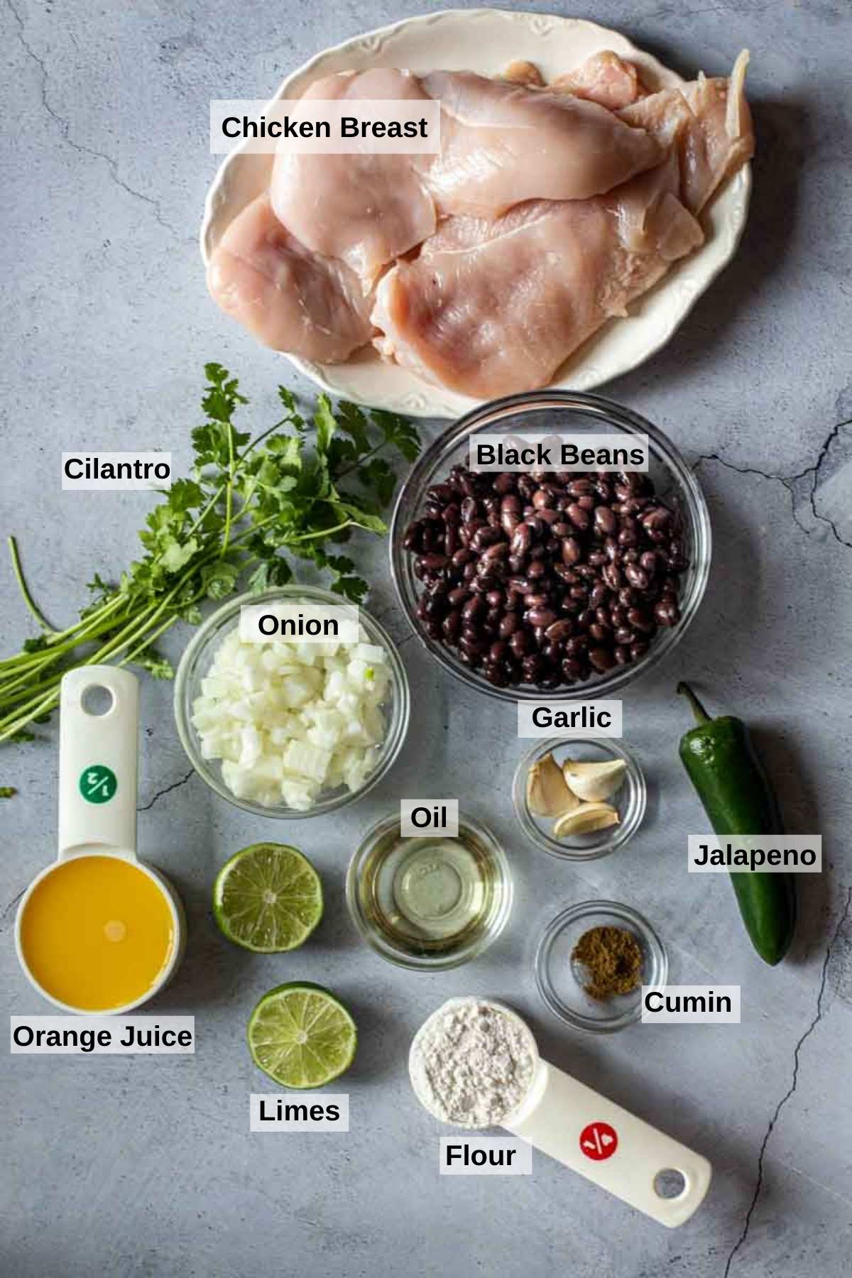 Ingredients to make latin chicken breasts.