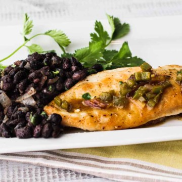 Latin chicken with black beans and jalapenos.