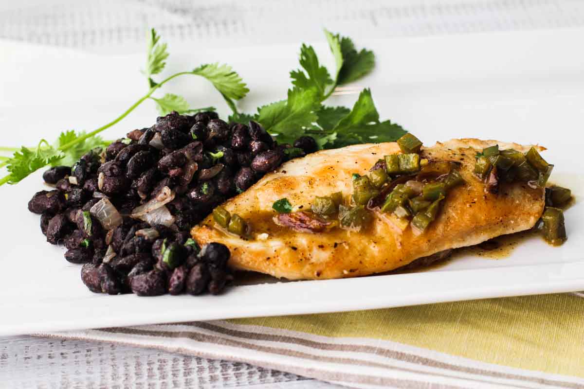 Latin chicken with black beans and jalapenos.