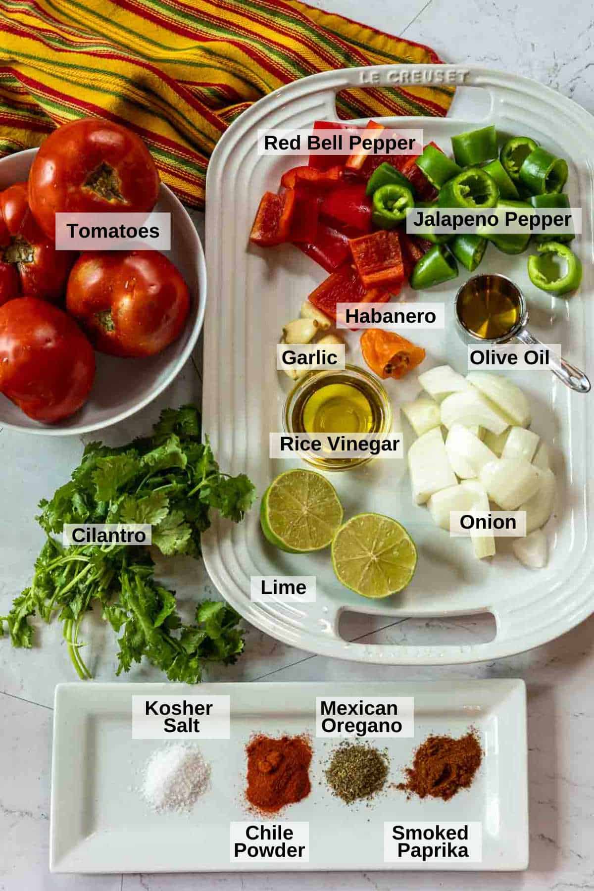 Ingredients to make freezer salsa.