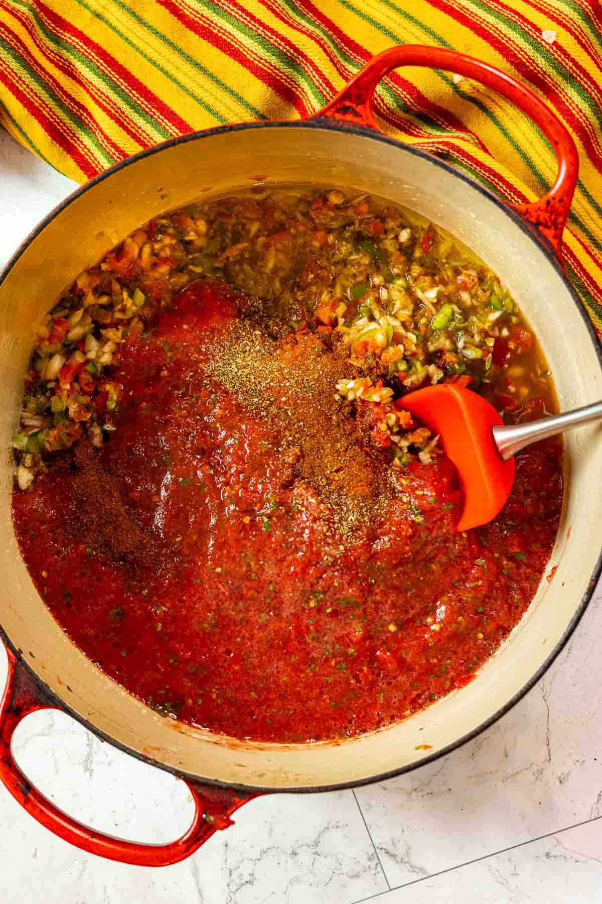 Cooking Freezer Salsa in a Dutch Oven.