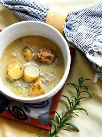 Fingerling potatoes and sausage soup.