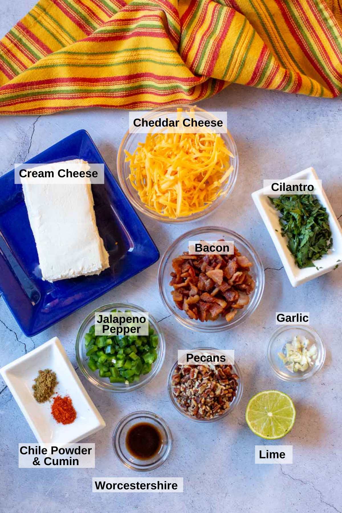 Ingredients to make a jalapeno cheeseball.