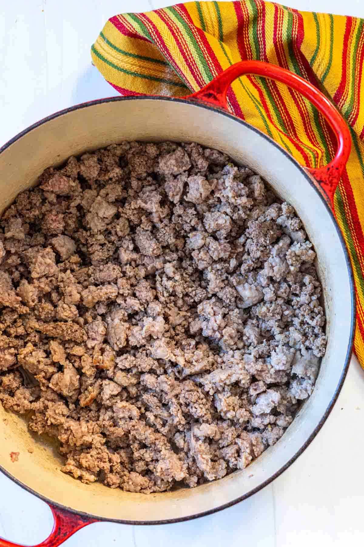 Cooking meat for award winning chili.