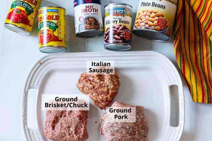 Meat and bean ingredients to make award winning chili.