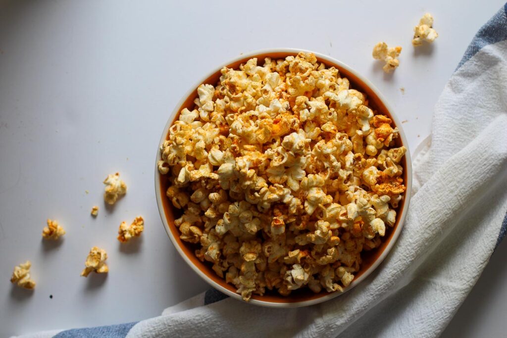 Seasoned popcorn in a popcorn bowl