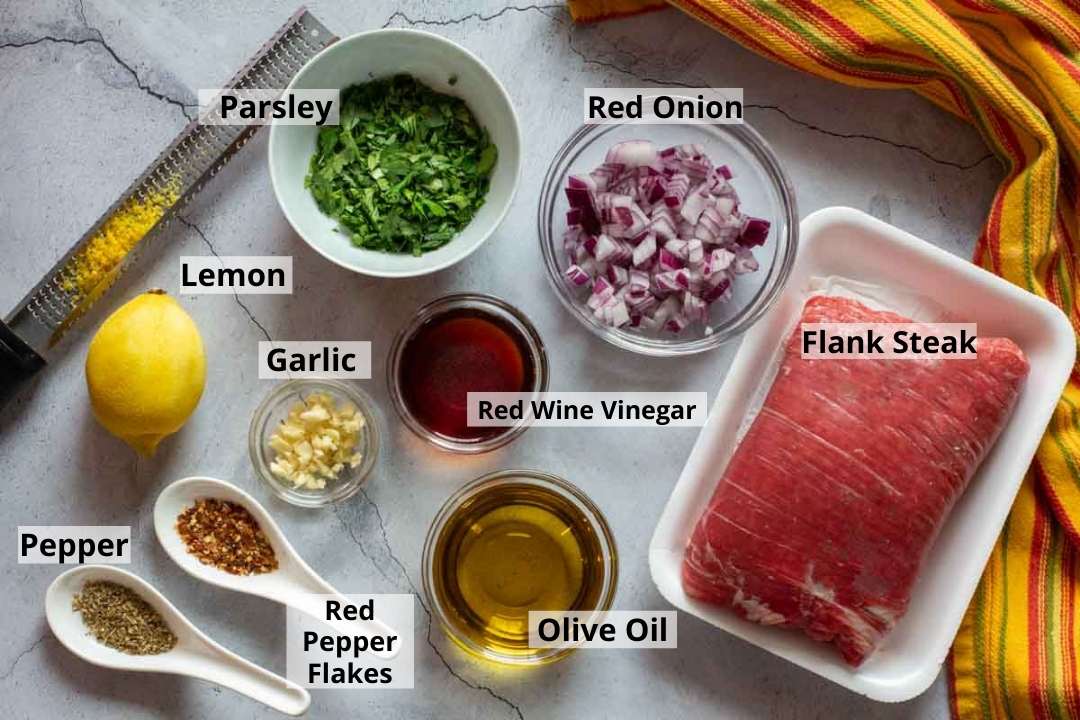 Ingredients to make chimichurri flank steak.
