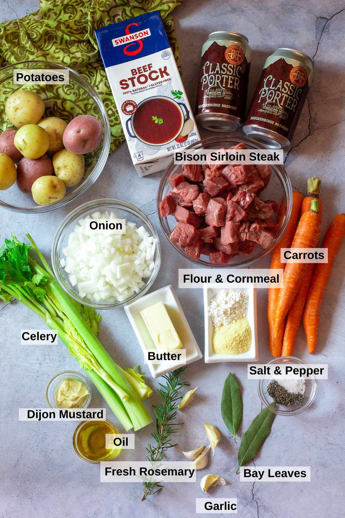 Ingredients to make bison stew.
