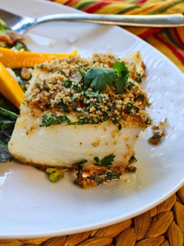 Halibut fillet topped with a cilantro bread crumb mixture