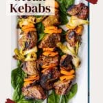 Sirloin steak kabobs with orange bell pepper and green onion