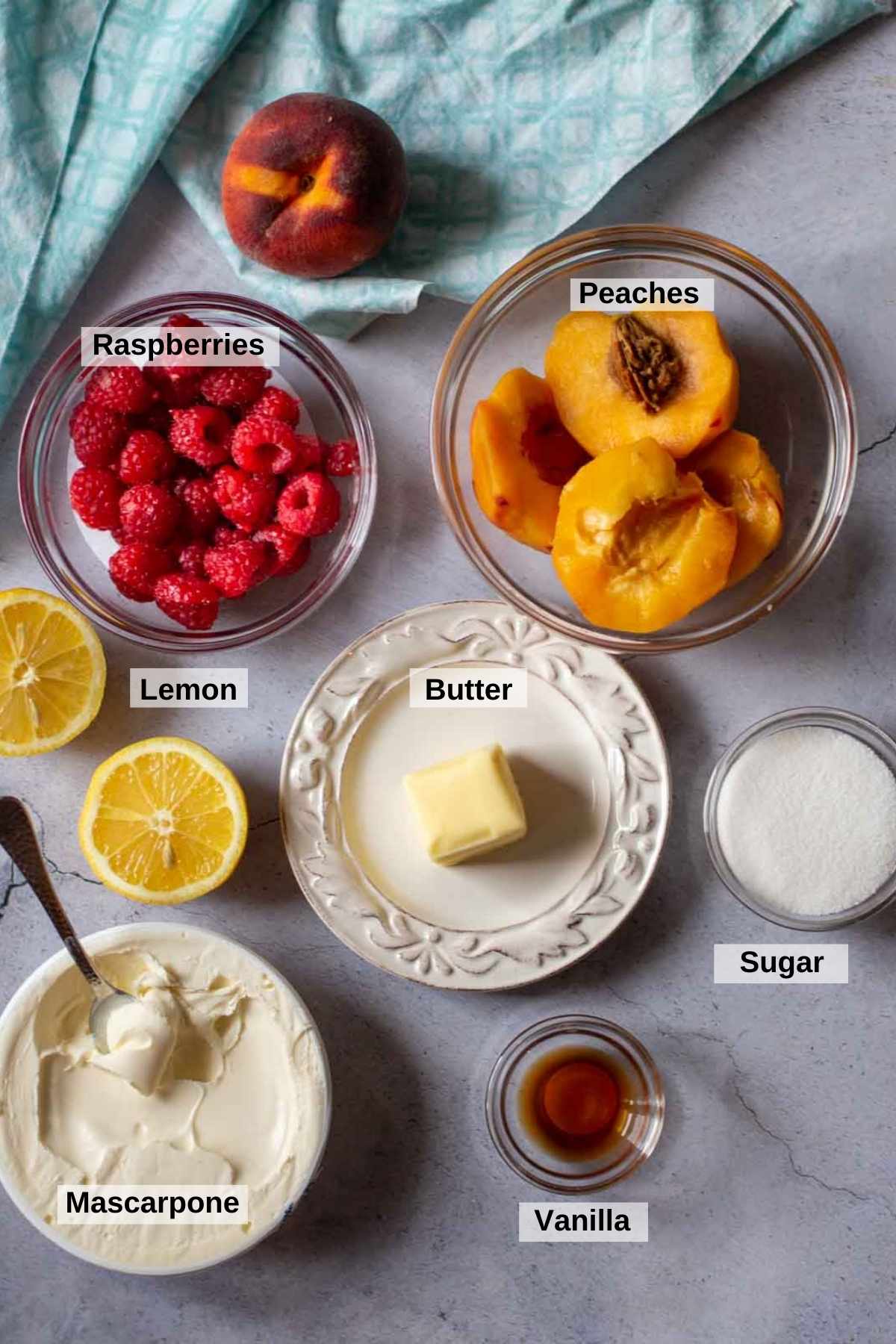 Ingredients to make roasted peaches with mascarpone.