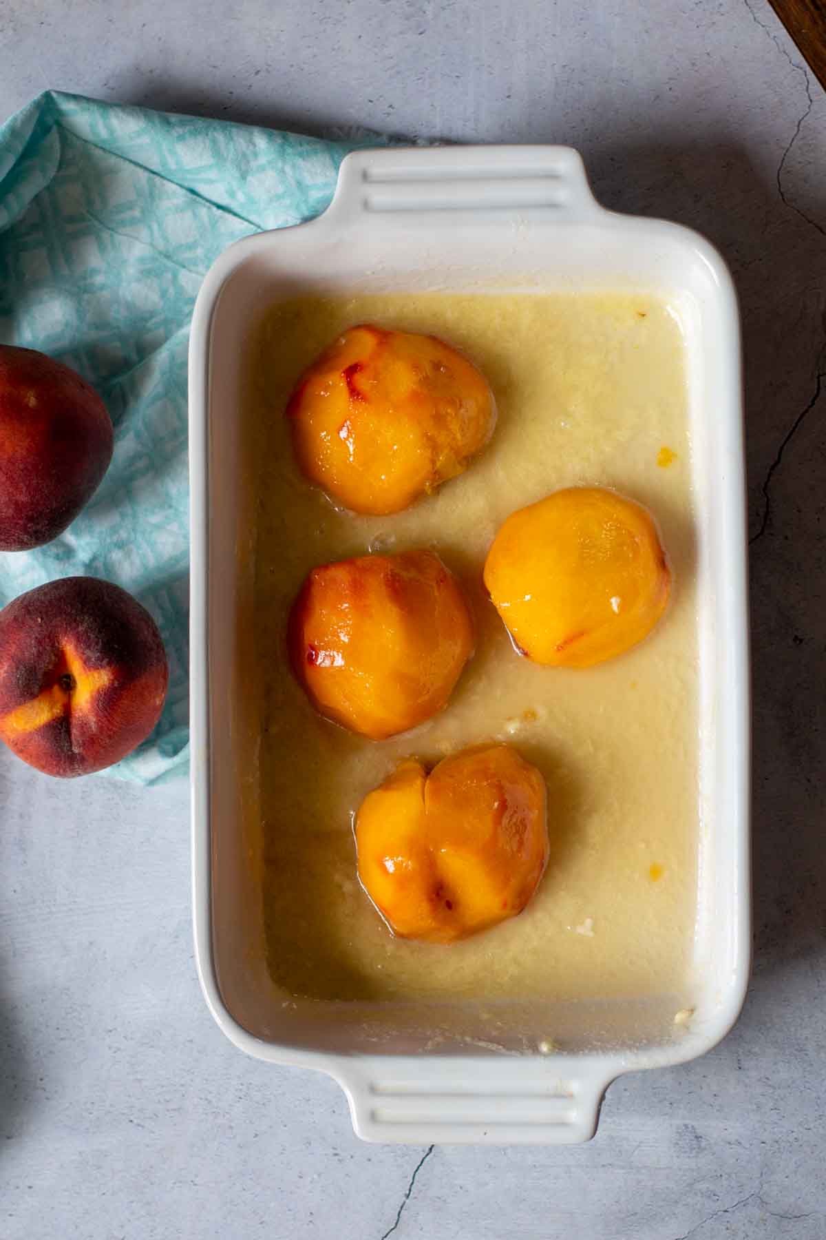 Fresh peach halves in a butter vanilla glaze.