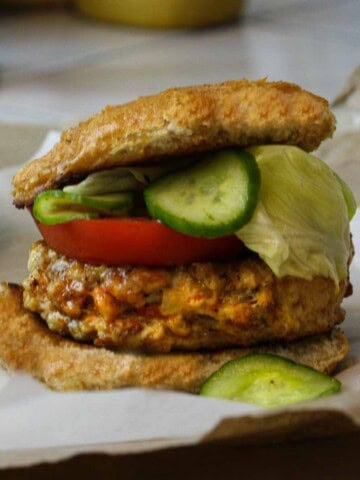Chorizo burgers with cumin lime quick pickles.