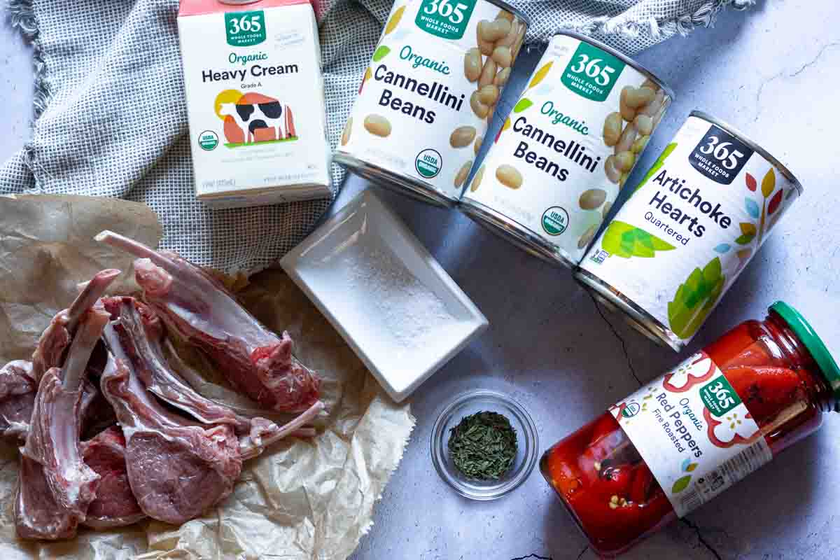 Ingredients to make Lamb Lollipops with White Beans.