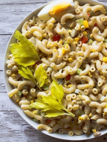 Elbow Macaroni Summer Pasta Salad recipe with celery and hard boiled eggs
