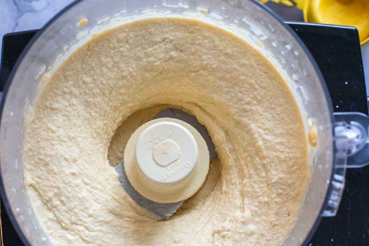 Hummus made in a food processor.